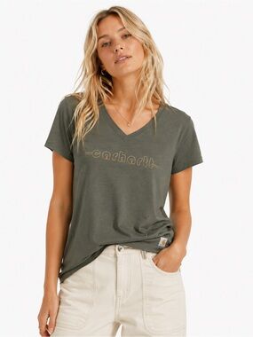 Carhartt Womens XS Olive Tencel V-Neck Tee Relaxed Fit Logo Graphic NWT